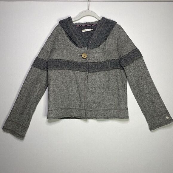 Prana Breathe Button Front Fleece LARGE Gray Hooded Sweater Pockets Cottagecore - Picture 1 of 11